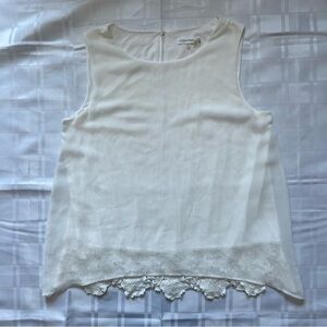 Calvin Klein White Lace Hem Sheer Overlay Sleeveless Blouse